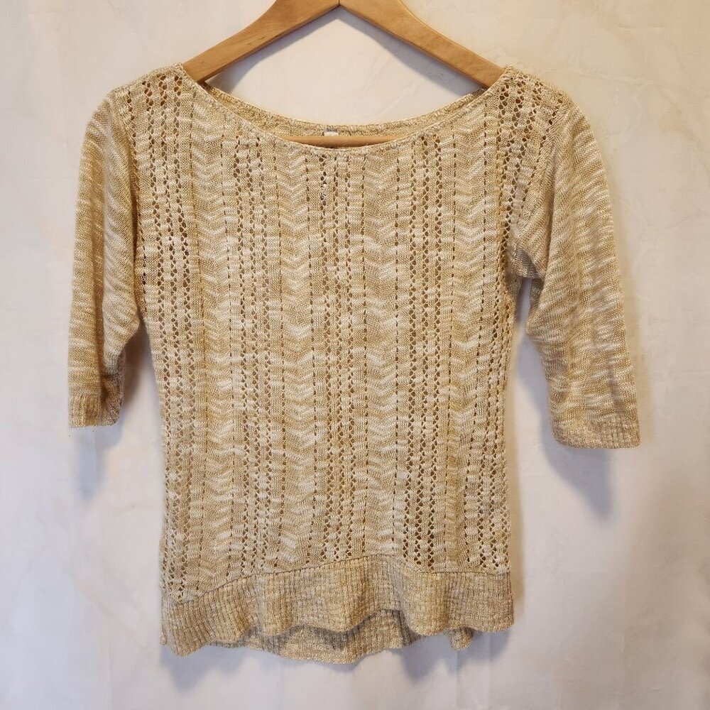 Absolutely Creative Worldwide Knit Sweater Women's S Beige 3/4 Sleeve USA Made‎